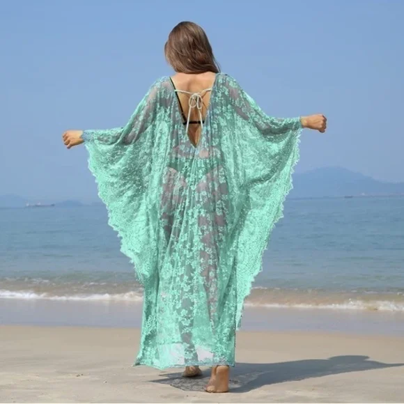 Beach Cover Up Boho Lace Kimono Bikini Robe Swimsuit Bathing Suit Costume Role
